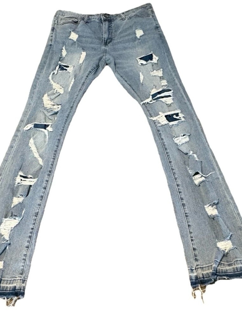 Nova Men Denim Jeans Men's Size 34X31 Vintage Blue Wash Distressed Destroyed
